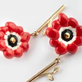 Red anemone dangle earrings