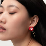 Red anemone dangle earrings
