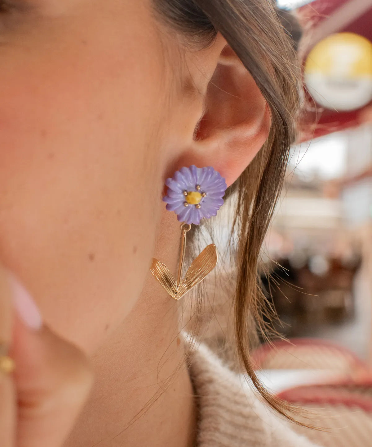 Purple anemone dangle earrings