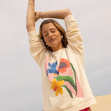 Sweatshirt en Éponge – Oiseau Paruline Bleue et Fleurs