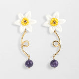 Boucles d'oreilles Jonquille et Goutte Violette