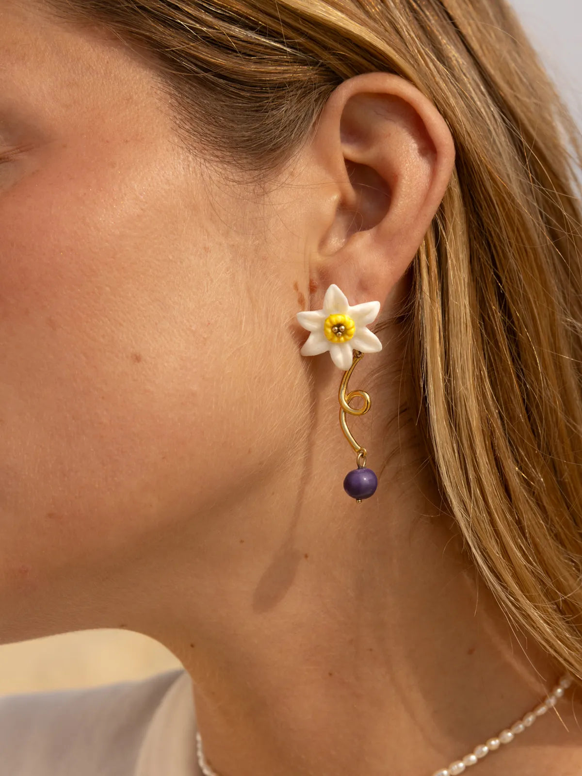 Daffodil and Violet Drop Earrings