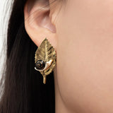 Hazelnut leaf and snail earrings