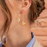 Round rabbit and daffodil hoop earrings