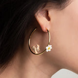 Round rabbit and daffodil hoop earrings