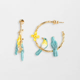 Boucles d'oreilles branches Oiseaux Amoureux et Jonquilles