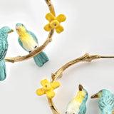 Boucles d'oreilles branches Oiseaux Amoureux et Jonquilles