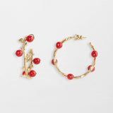 Red berry branch earrings