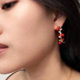 Red berry branch earrings