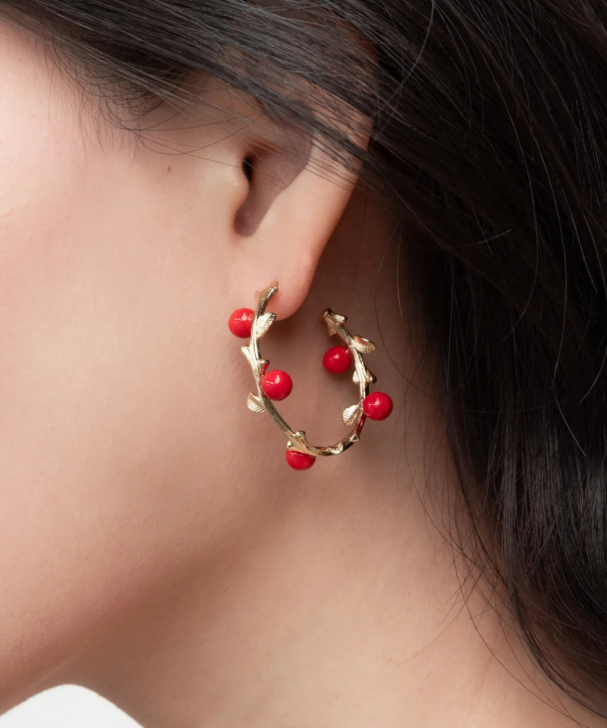 Red berry branch earrings