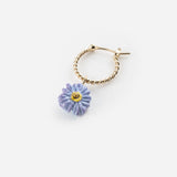 Mini purple anemone flower hoop earring