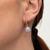 Mini purple anemone flower hoop earring