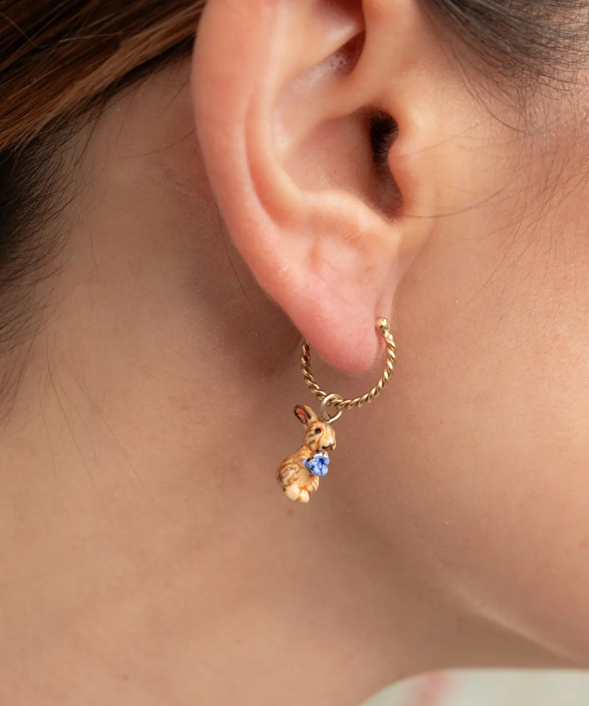 Mini brown rabbit hoop earring - Sold individually
