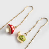 Long mushroom and snail earrings
