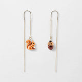 Long squirrel and acorn earrings
