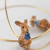 Brown rabbit hoop earrings