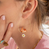 Large doe and daffodil hoop earrings