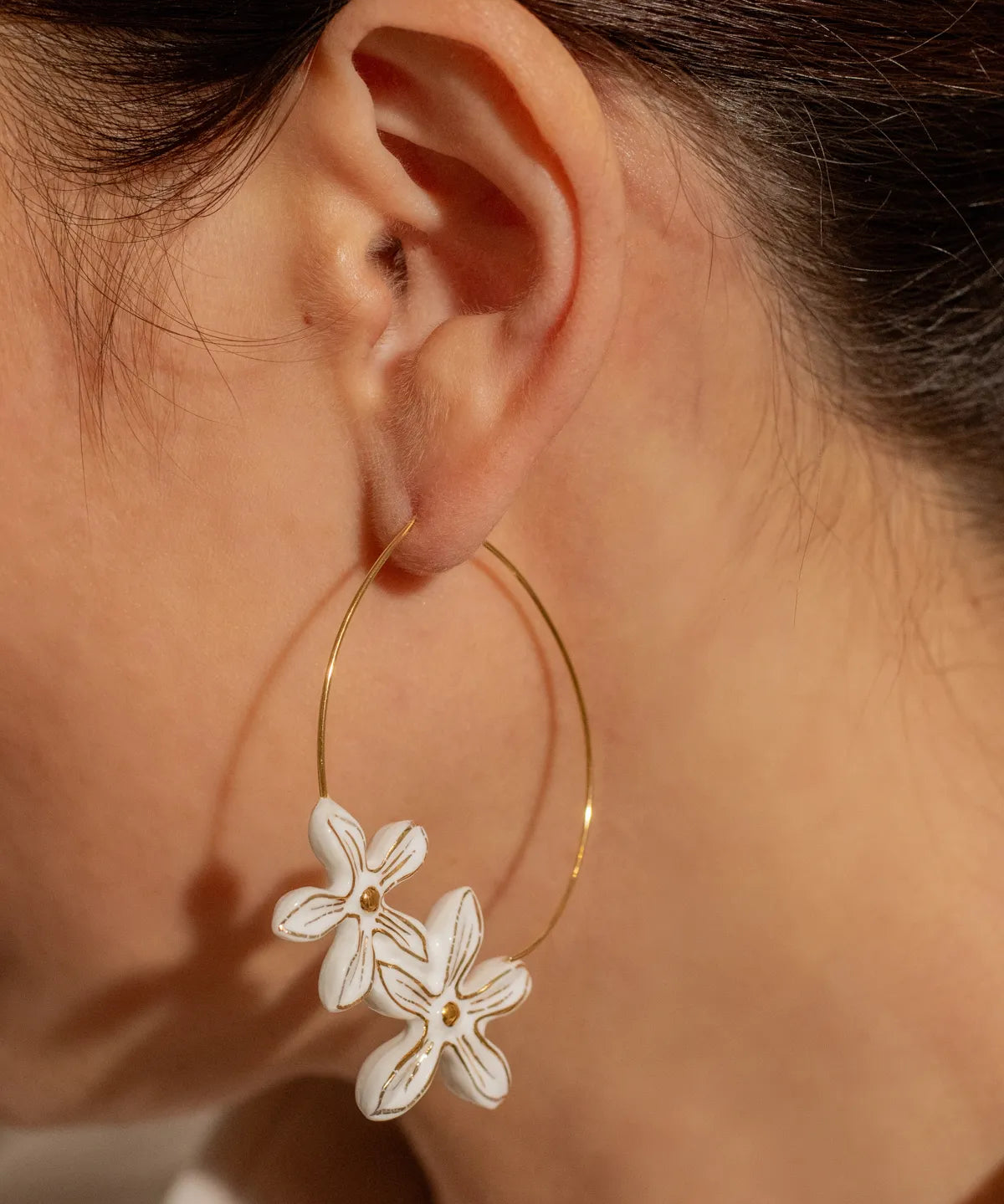 Grandes créoles fleurs d'Erine blanche