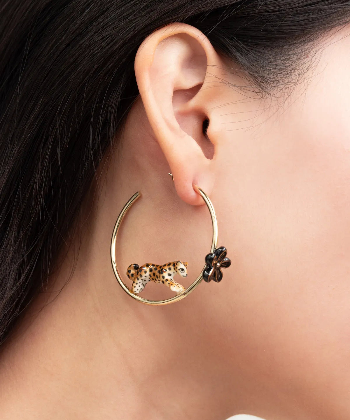 Créoles rondes léopard et fleur