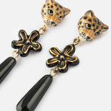 Boucles d'oreilles pendantes léopard et fleur d'Erine