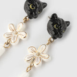 Boucles d'oreilles pendantes panthère et fleur d'Erine
