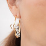 Round tabby cat and butterfly hoop earrings