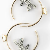 Round tabby cat and butterfly hoop earrings