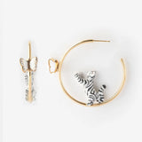 Round tabby cat and butterfly hoop earrings