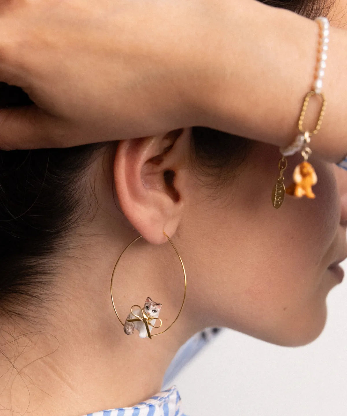 Large Ragdoll cat hoop earrings with bow