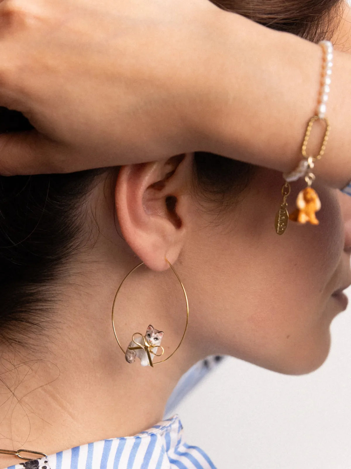 Large Ragdoll cat hoop earrings with bow