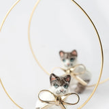 Large Ragdoll cat hoop earrings with bow