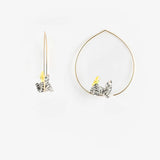 Small tabby cat and bird hoop earrings