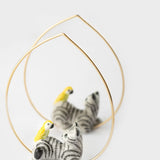 Small tabby cat and bird hoop earrings