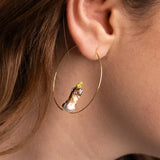 Large Australian Shepherd dog and bird hoop earrings