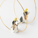 Large Australian Shepherd dog and bird hoop earrings