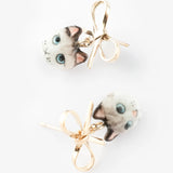 Ragdoll Cat Head and Bow Dangle Earrings