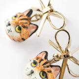 Bengal Cat Head and Bow Dangle Earrings