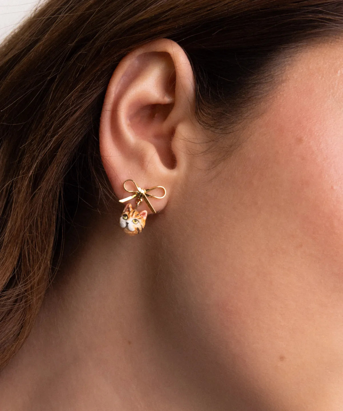 Bengal Cat Head and Bow Dangle Earrings