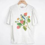 T-shirt manches ballons - Fraises et mésange