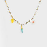 Collier perruche bleue, citron & fleur