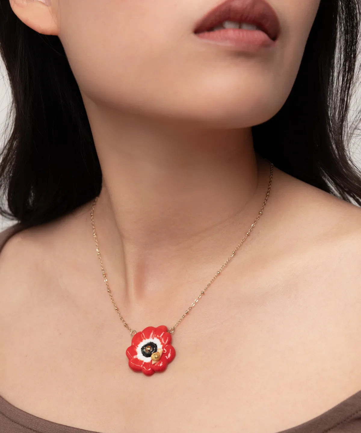 Red Anemone Flower Necklace