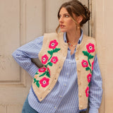 Sleeveless vest embroidered with anemones