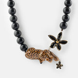 Collier Léopard, fleur et perles