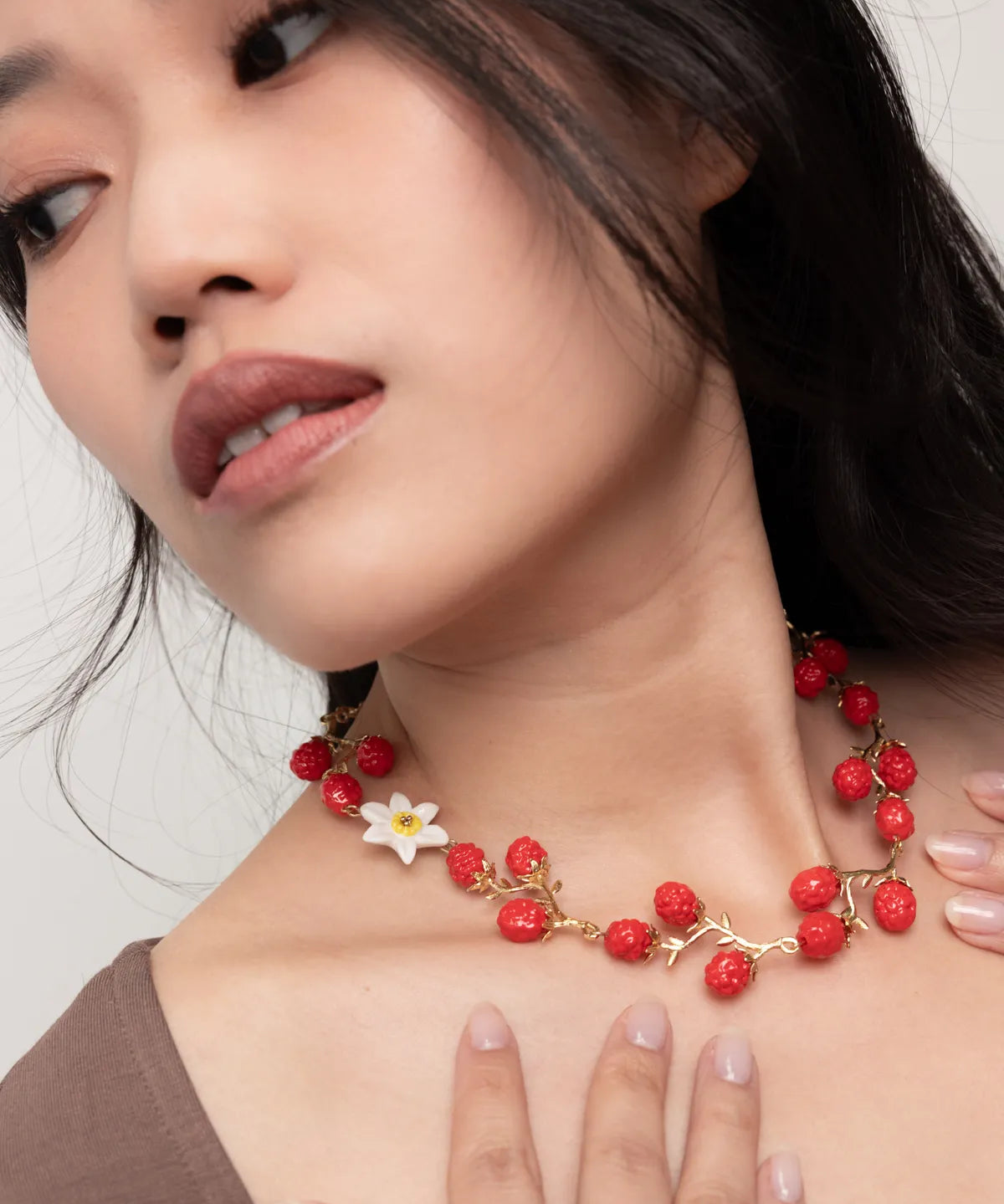 Red berry branch necklace