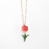 Long red tulip necklace