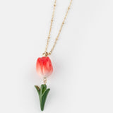 Long red tulip necklace