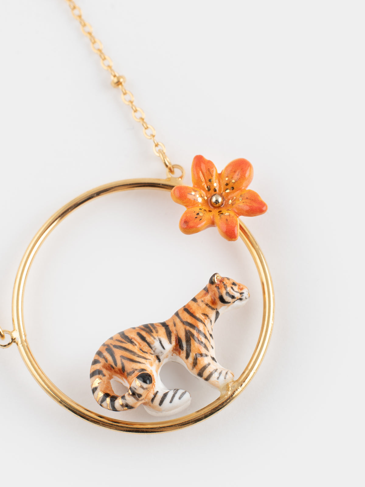 tiger lily pendant Round tiger and lily necklace – NACH BIJOUX