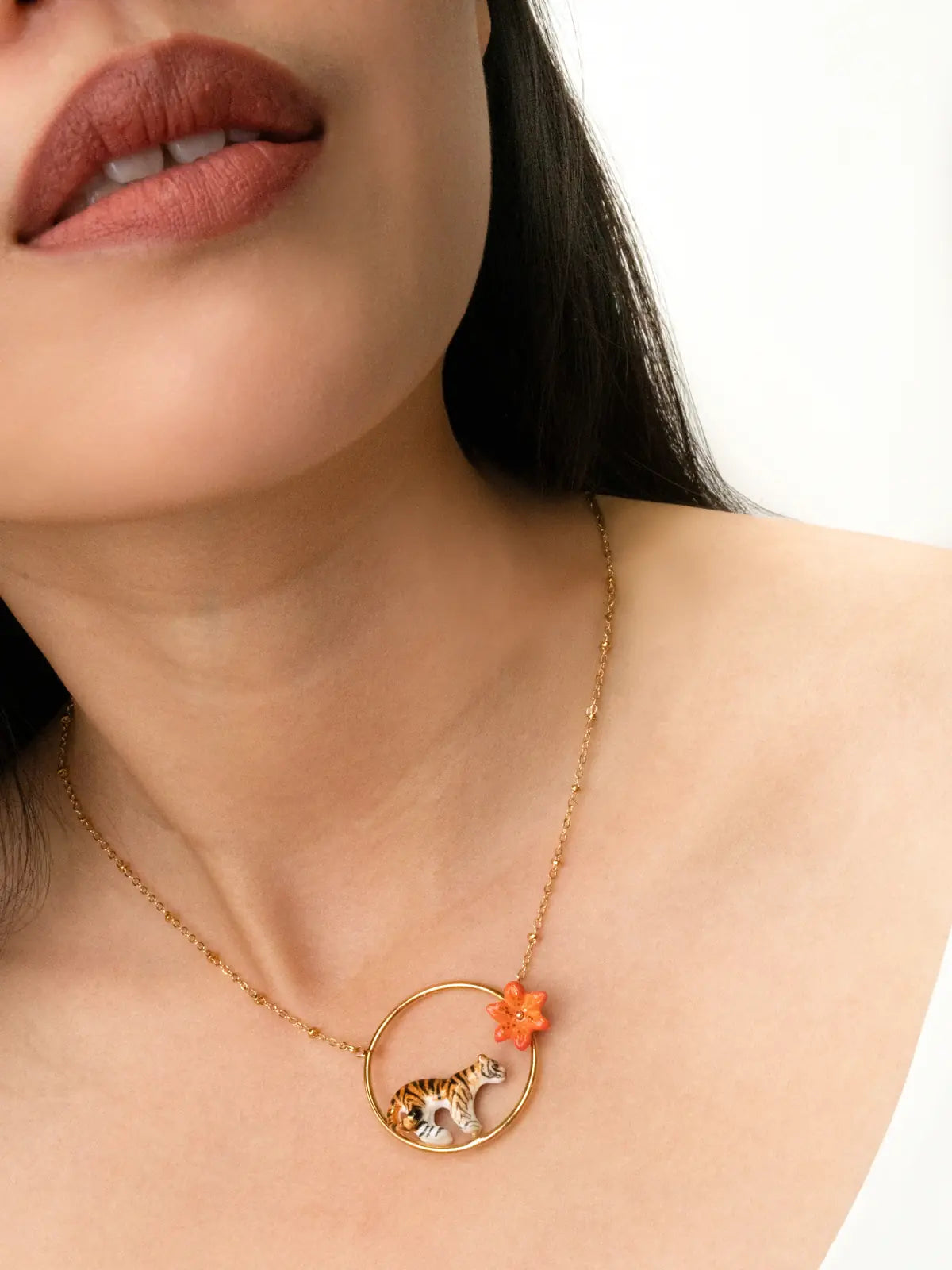 tiger lily pendant Round tiger and lily necklace – NACH BIJOUX