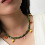 Tropical and bamboo multi-beaded necklace