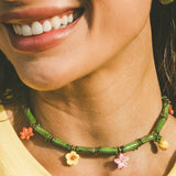 Tropical and bamboo multi-beaded necklace
